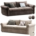 Modern Neutral Two Seater Sofa With Striped Textured Pillows And Fabric Samples 3d model