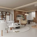 Modern Living And Dining Room Interior With Sofa Coffee Table Dining Table And Bookshelf