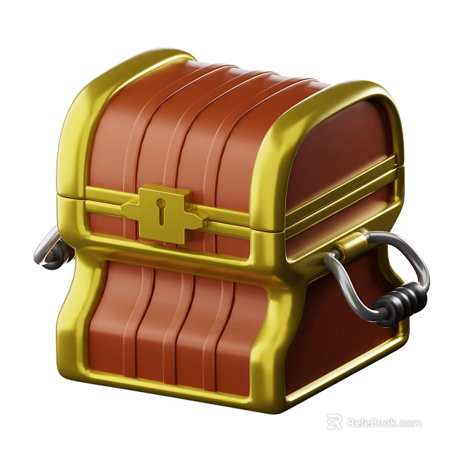 Brown And Gold Decorative Storage Box With Metal Lock And Handles 3d model 