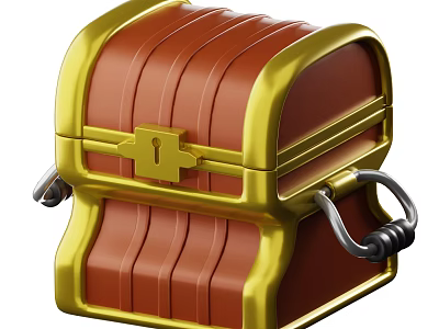 Brown And Gold Decorative Storage Box With Metal Lock And Handles 3d model
