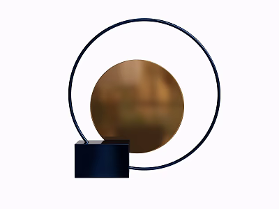 Modern Decorative Ornament Set with Black Circular Frame Golden Disc and Cubic Base 3d model