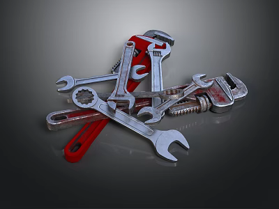 Various Types Of Red And Silver Wrenches Tools For Equipment Maintenance 3d model