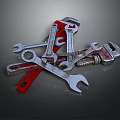 Various Types Of Red And Silver Wrenches Tools For Equipment Maintenance