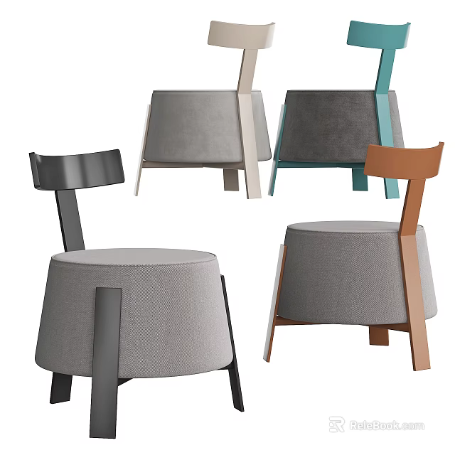 Modern Upholstered Stools With Various Colors And Metal Wooden Legs For Home Decor 3d model 
