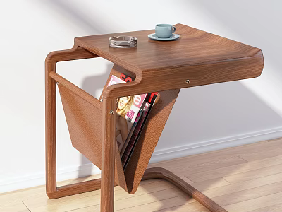 Modern Wooden Side Table With Magazine Storage And Cup Tray On Top 3d model