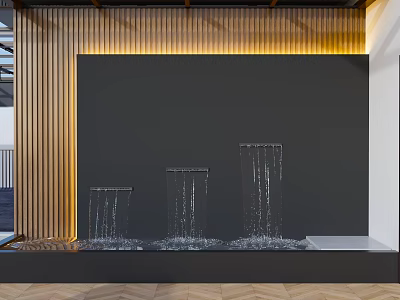 Indoor Garden Water Feature With Three Cascades On Black Wall And Wooden Paneling 3d model