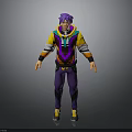 3D Animated Character Model With Purple Hair Yellow Purple Hoodie And Pants Modern Stylish Design