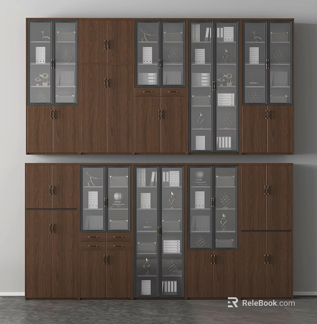 Modern Wooden Storage Cabinetry With Glass Doors And Multiple Compartments 3d model 