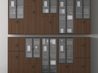 Modern Wooden Storage Cabinetry With Glass Doors And Multiple Compartments 3d model