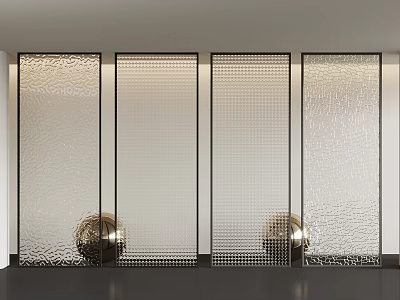 Decorative Glass Room Dividers With Various Textures Black Frames And Gold Spherical Decorations 3d model