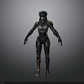Sci Fi Warrior Character With Blue Hair And Black Silver Armored Suit