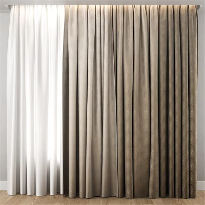 Elegant White and Beige Pleated Curtains with Light Filtering for Room Interior 3d model