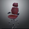 Ergonomic Red Leather Office Chair With High Backrest Armrests And Five Wheeled Base