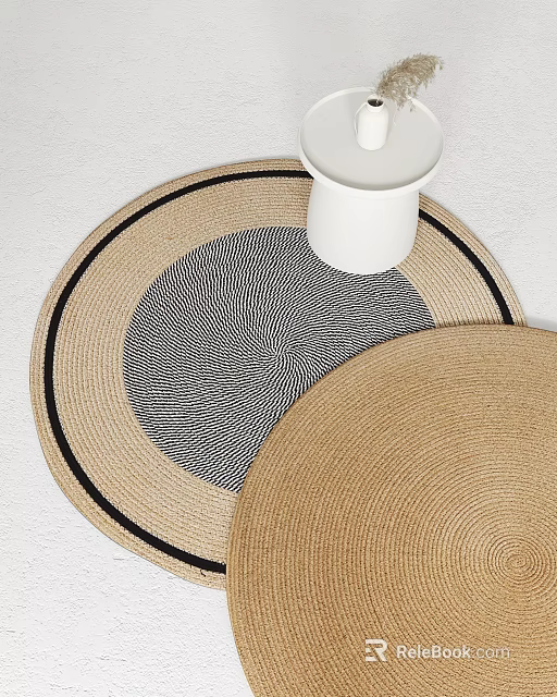 Modern Round Rugs With Beige Black Woven Wave Pattern Design 3d model 