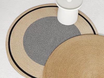 Modern Round Rugs With Beige Black Woven Wave Pattern Design 3d model