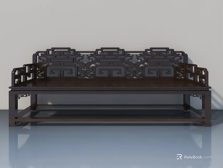 Dark Carved Wooden Pet Cabinet With Traditional Chinese Design And Storage Space 3d model 