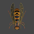 Detailed Wasp Insect With Compound Eyes Antennae And Yellow Black Stripes On Dark Background