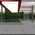Indoor Playground With Green Plant Walls Swimming Pool Red Decorations Marble Floors And Seating Area