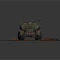 Military Armored Vehicle With Green Camouflage Multi Wheel And Roof Antenna On Rusty Red Ground