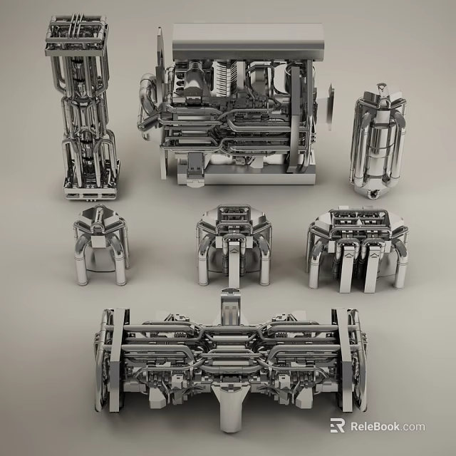Assorted Metal Mechanical Components Featuring Industrial Pipe Structures And Frames 3d model