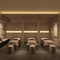 Modern SPA Sauna Interior With Massage Beds Decorative Painting And Soft Lighting