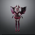 Vibrant Fantasy Character With Pink Horns And Red Wings In Frilled Dress And Decorative Stockings