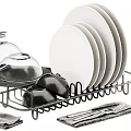 Organized Kitchenware Set With Plates Glasses Bowls Utensils And Dish Rack