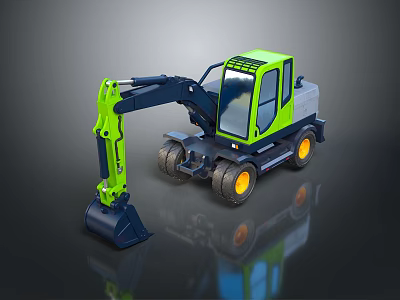 Green And Black Compact Functional Vehicle With Four Wheel Design And Front Excavator Bucket 3d model