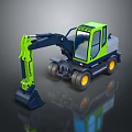 Green And Black Compact Functional Vehicle With Four Wheel Design And Front Excavator Bucket
