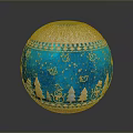 Festive Blue Decorative Sphere With White Snowflakes Birds Christmas Trees And Snowmen