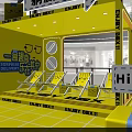 Vibrant Yellow Interactive Social Zone Booth With Seats In Mall Setting 3d model