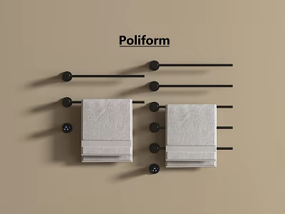 Poliform Bathroom Accessories with Towel Racks and Hanging Towels on Beige Wall 3d model