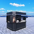 Coffee And Craft Beer Stand With Blue Awning And Beverage