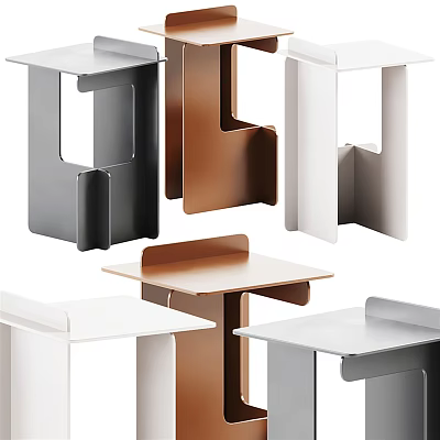 Modern Minimalist Side Tables With Geometric Design And Black Brown White Colors 3d model