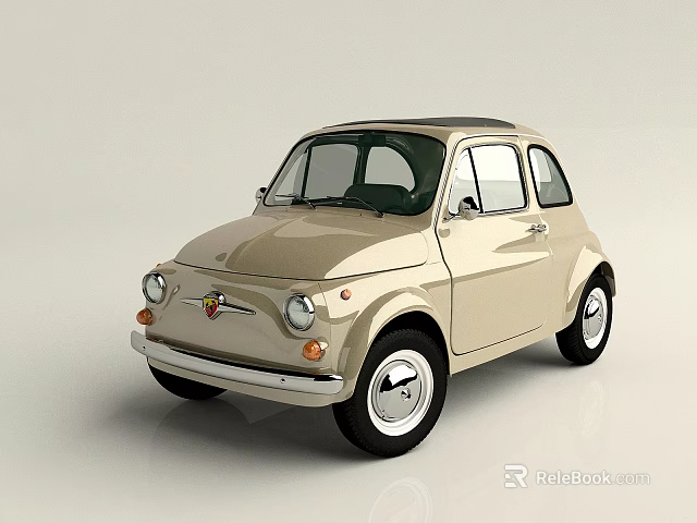 Vintage Beige Compact Car With Classic Design And Rounded Body Shape 3d model 