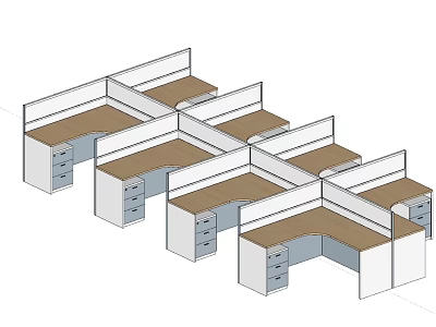 Modern Office Cubicle Workstations With Wooden Top Desks White Frames And Drawers 3d model