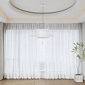 White Light Filtering Curtains With Blinds In Modern Interior With Pendant Light And Green Plant