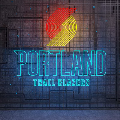Neon Decorative Lights Featuring Portland Trail Blazers Logo On Grid Pattern Background 3d model