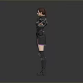 Female Character In Black And Purple Armor Standing With Arms Outstretched