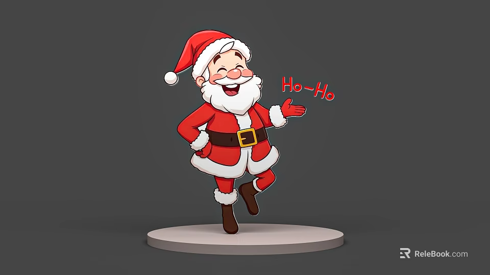 Cartoon Santa Claus Character With Red Hat Outfit White Beard Smiling And Ho Ho Text 3d model 