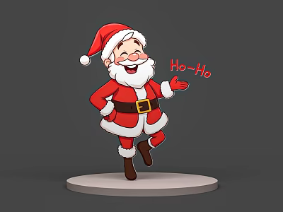 Cartoon Santa Claus Character With Red Hat Outfit White Beard Smiling And Ho Ho Text 3d model