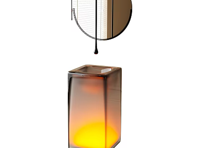 Modern Glass Washbasin With Under Cabinet Lighting And Round Mirror 3d model