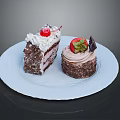 Delicious Household Dessert Cakes With Cream Cherry And Strawberry Toppings On White Plate