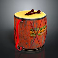 Traditional Red Drum Featuring Yellow Drumhead Red Drumsticks And Orange Decorative Pattern
