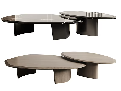 Modern Coffee Tables With Glass And Wooden Tops And Unique Geometric Bases 3d model