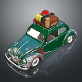 Green Vintage Beetle Electric Toy Car with Colorful Luggage on Roof