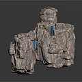 Detailed Rock Formation Structure With Blue Bridge And Flowing Waterfalls
