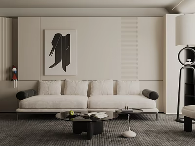 Modern Luxury Living Room Interior With Comfortable Sofa Coffee Table And Decorative Wall Art 3d model