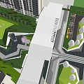 Modern Pergola Structure With Glass Facade And Trees Near High Rise Buildings