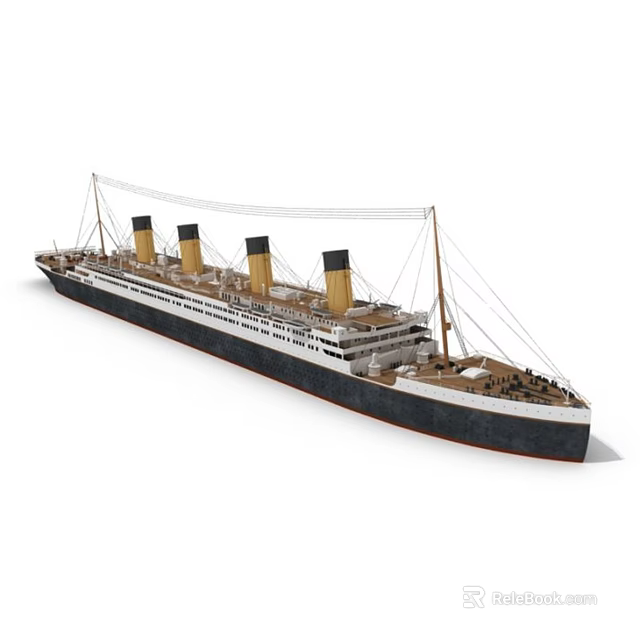 Vintage Cruise Ship With Four Yellow Funnels Black Hull And White Upper Decks 3d model 